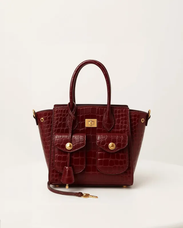 Ruby Croc-Embossed Tote Bag - Burgundy sold by JW PEI