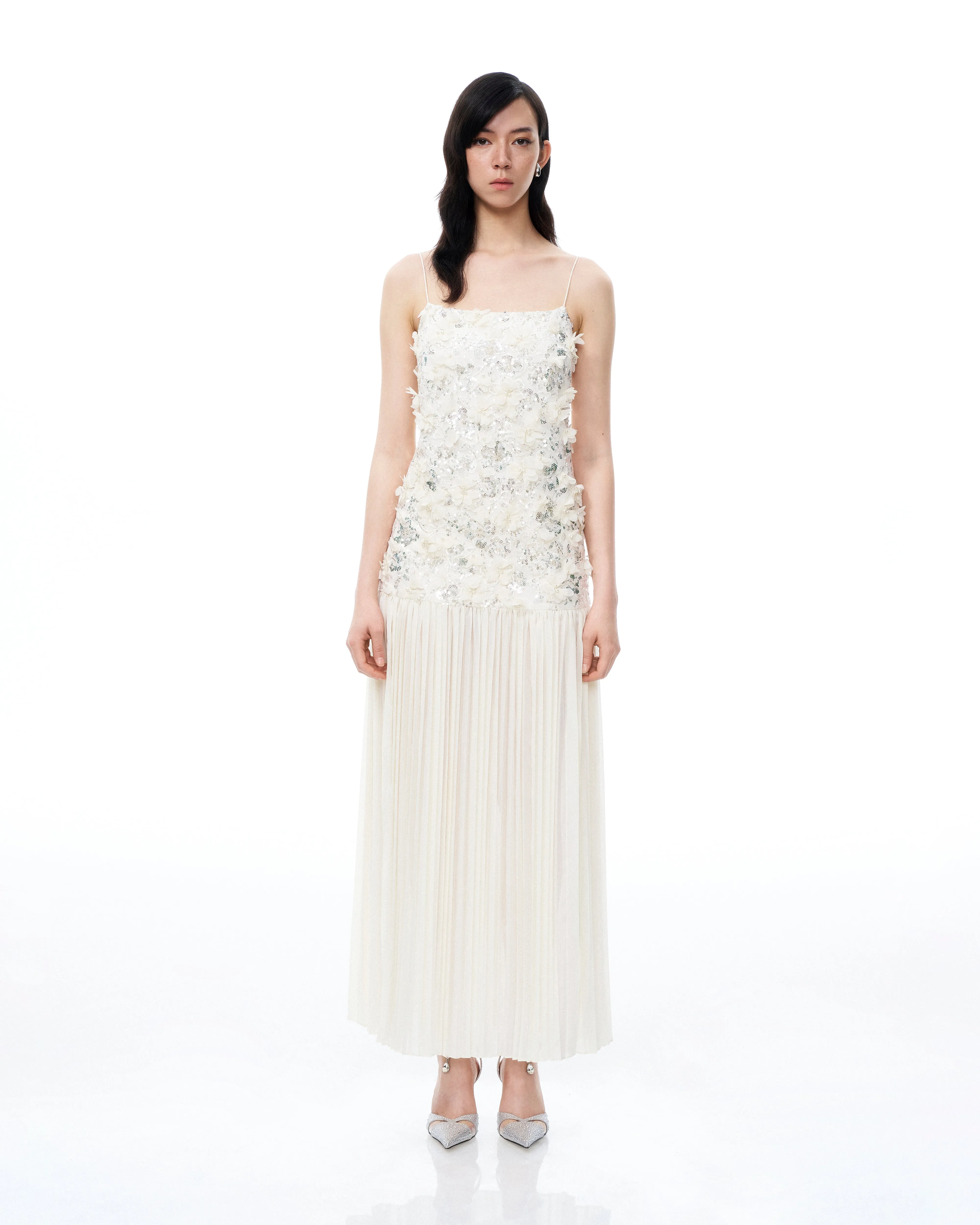 Galadriel 3D Floral Sequin Maxi Dress - White sold by JW PEI