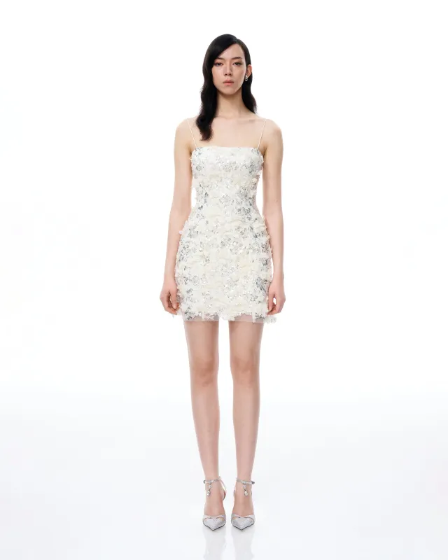 Lysandra 3D Floral Sequin Mini Dress - White sold by JW PEI