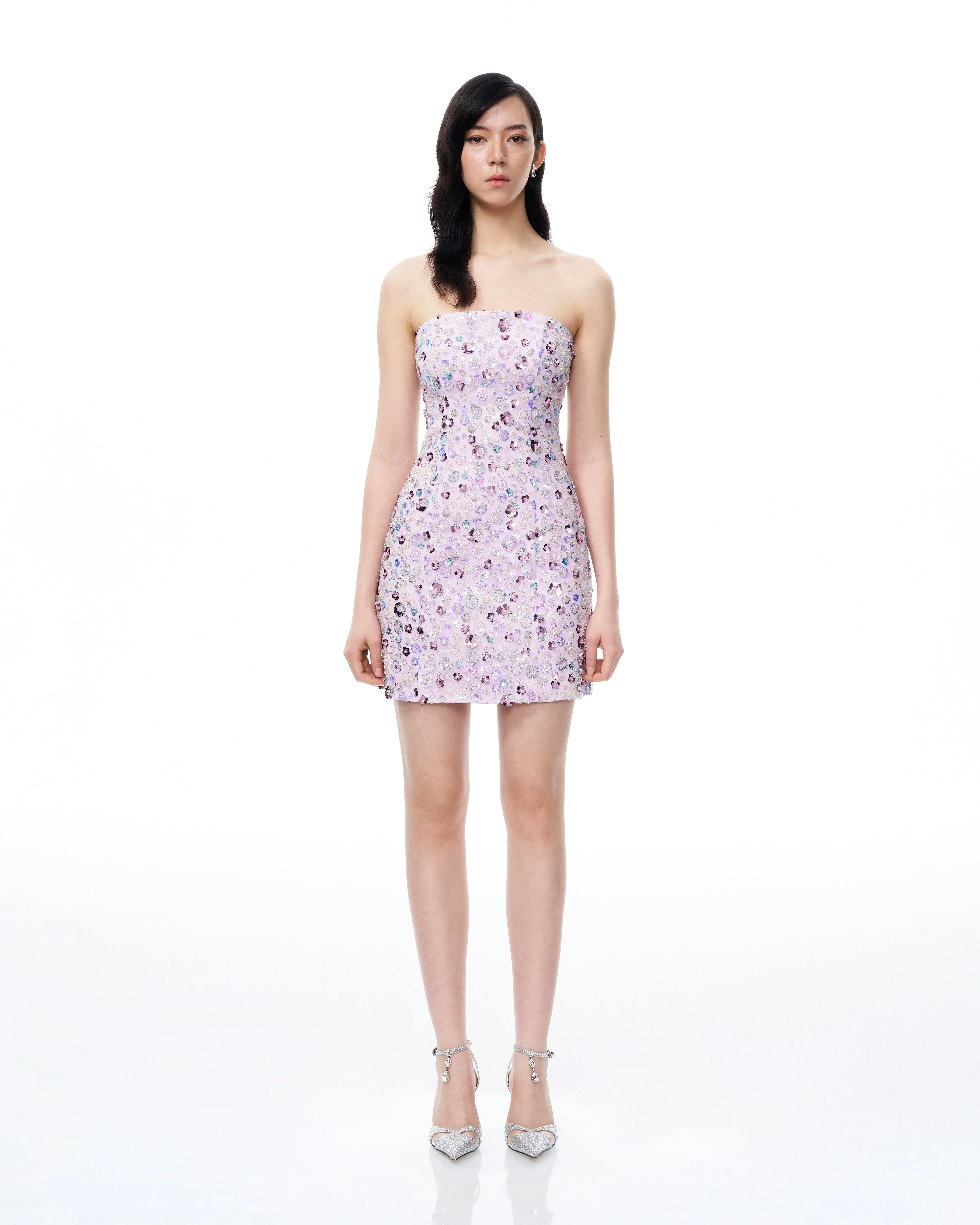 Esme Floral Sequin Embroidery Embellished Mini Dress - Purple sold by JW PEI