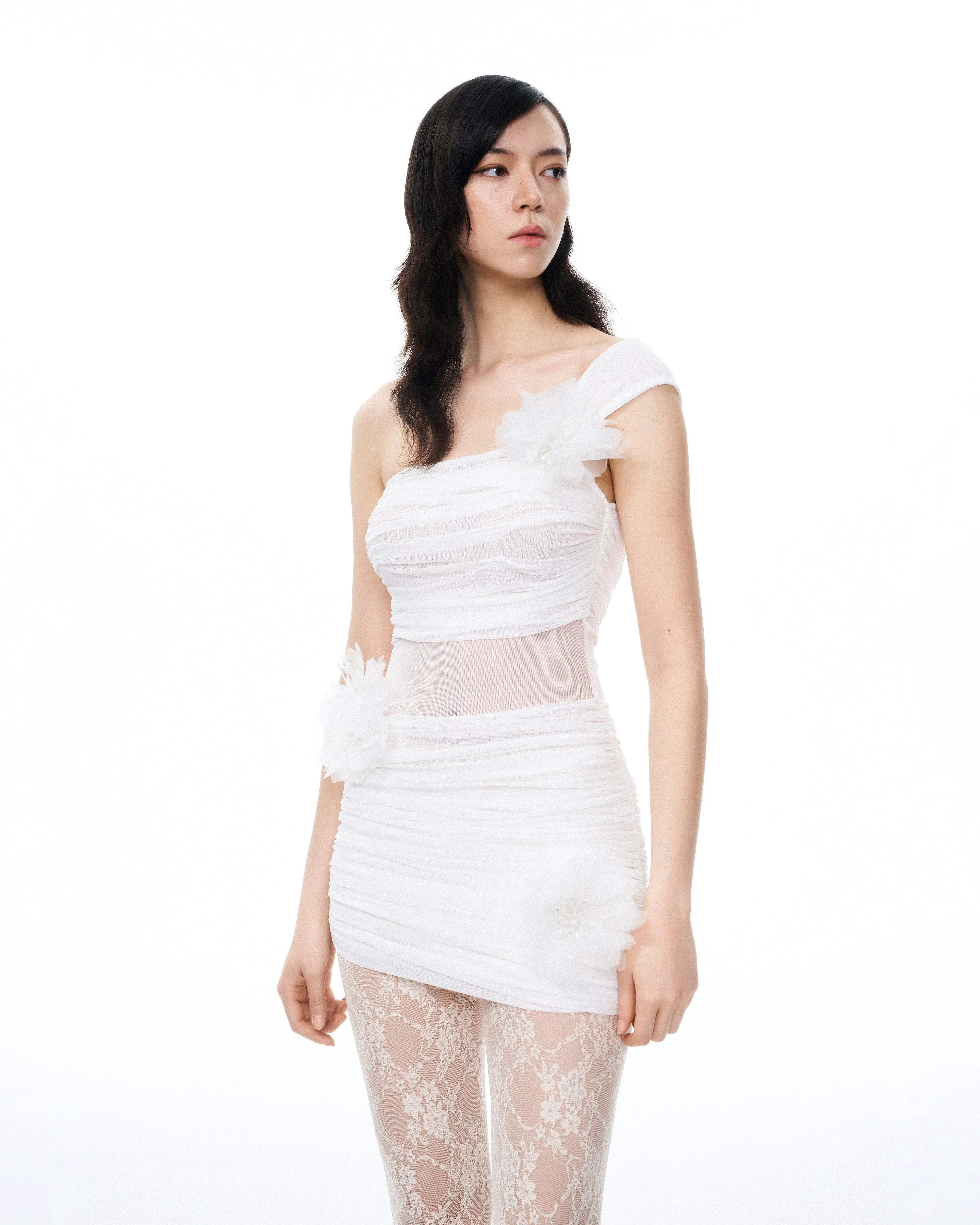 Isidore 3D Floral Wrinkles Mini Dress - White sold by JW PEI product image thumbnail 4