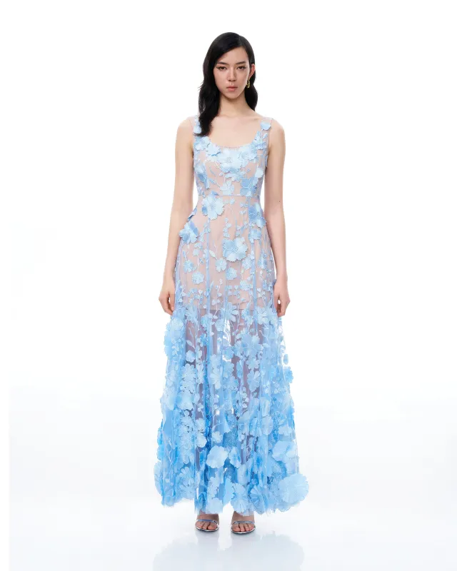 Clementine 3D Floral Embroidered Dress - Blue sold by JW PEI