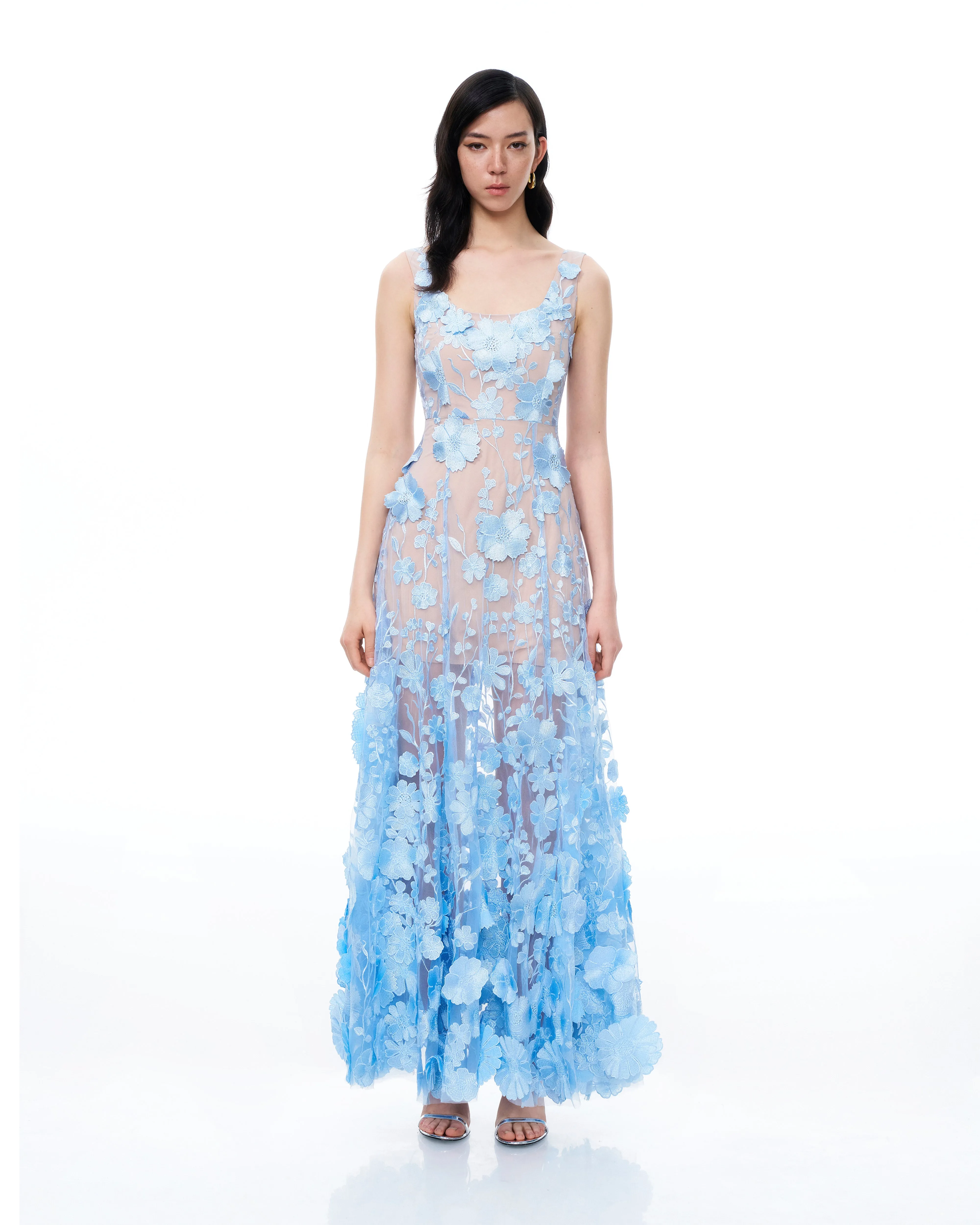 Clementine 3D Floral Embroidered Dress - Blue sold by JW PEI