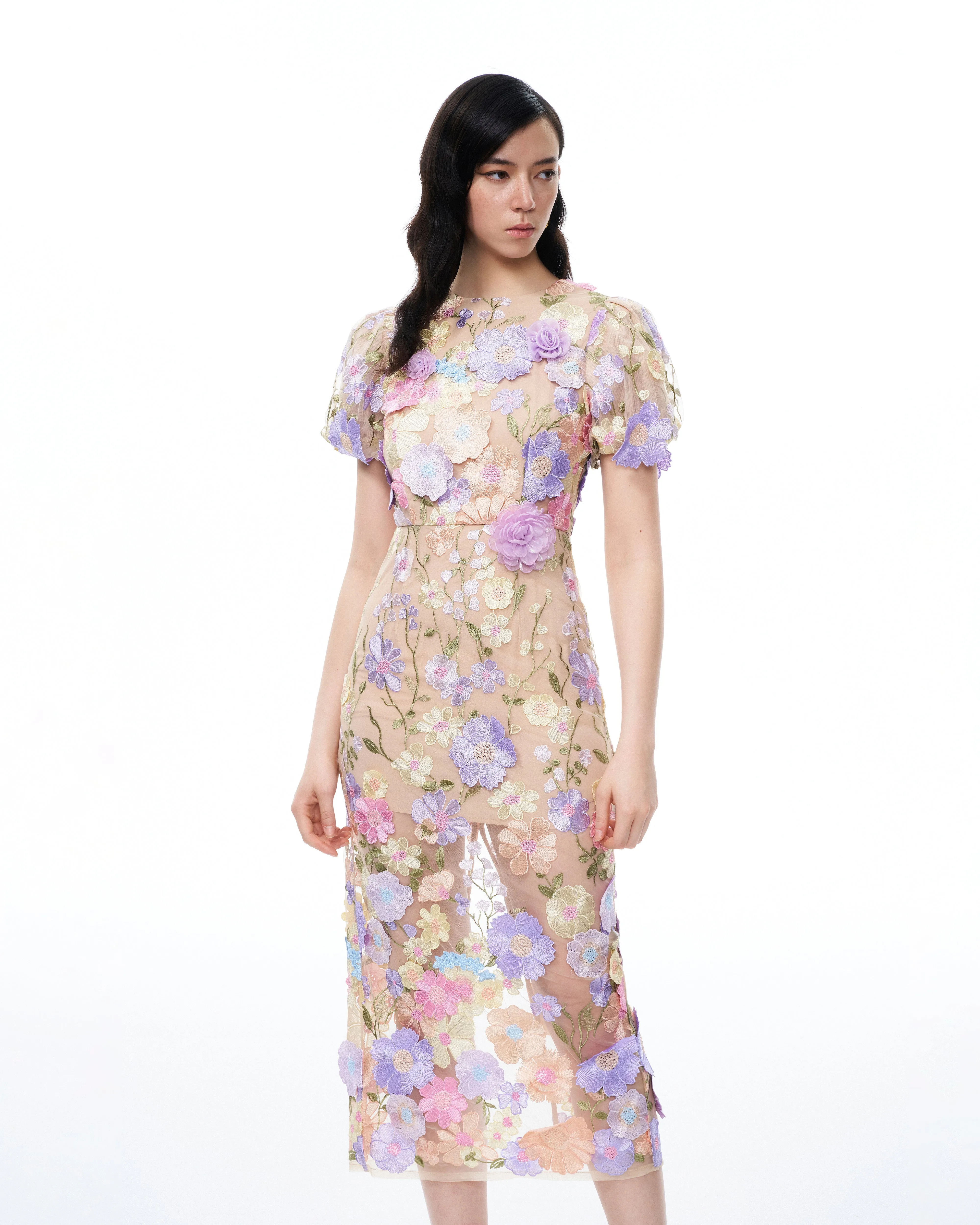 Alaric Round Neck 3D Floral Embroidered Maxi Dress - Pastel Multi sold by JW PEI product image thumbnail 4