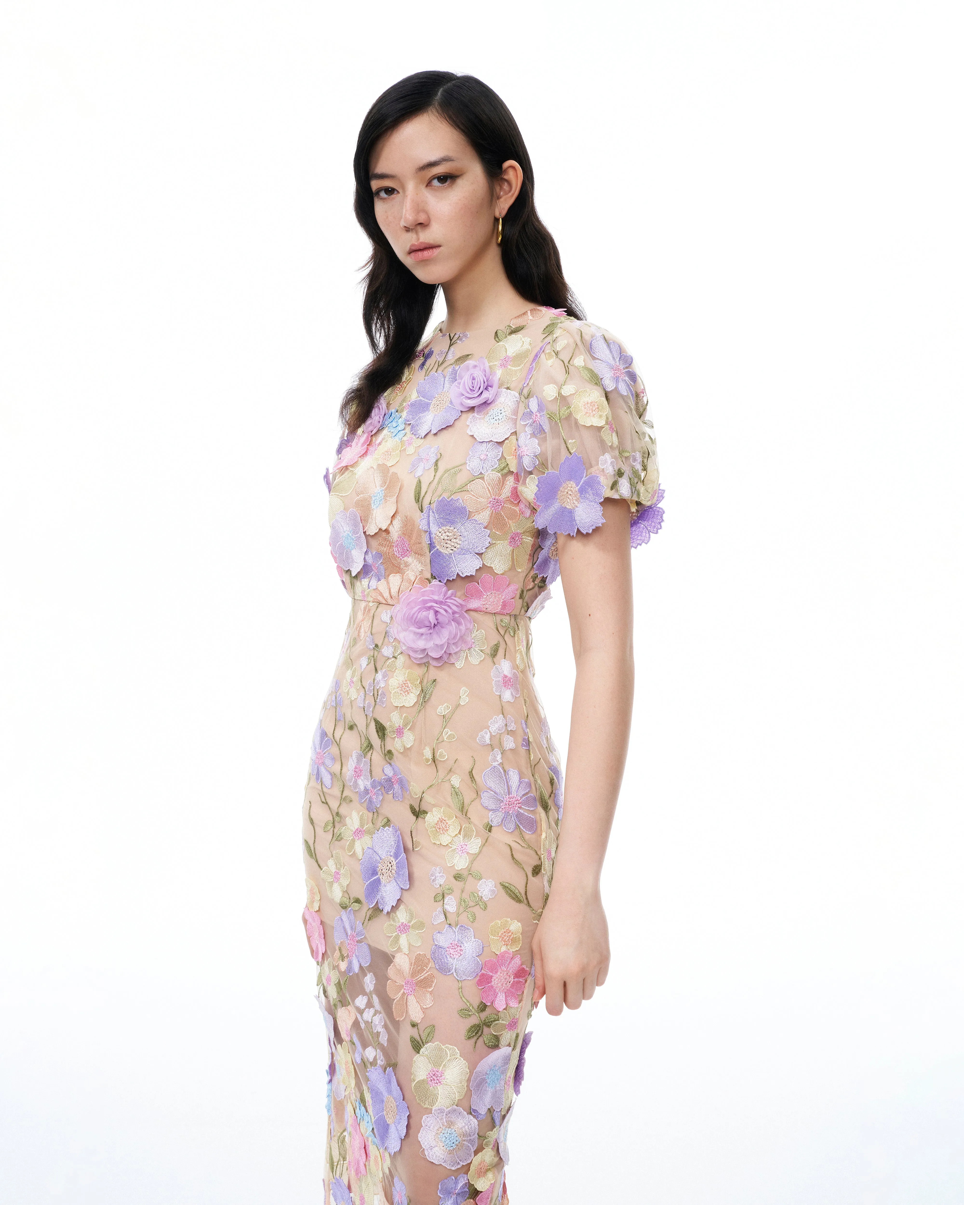 Alaric Round Neck 3D Floral Embroidered Maxi Dress - Pastel Multi sold by JW PEI product image thumbnail 5