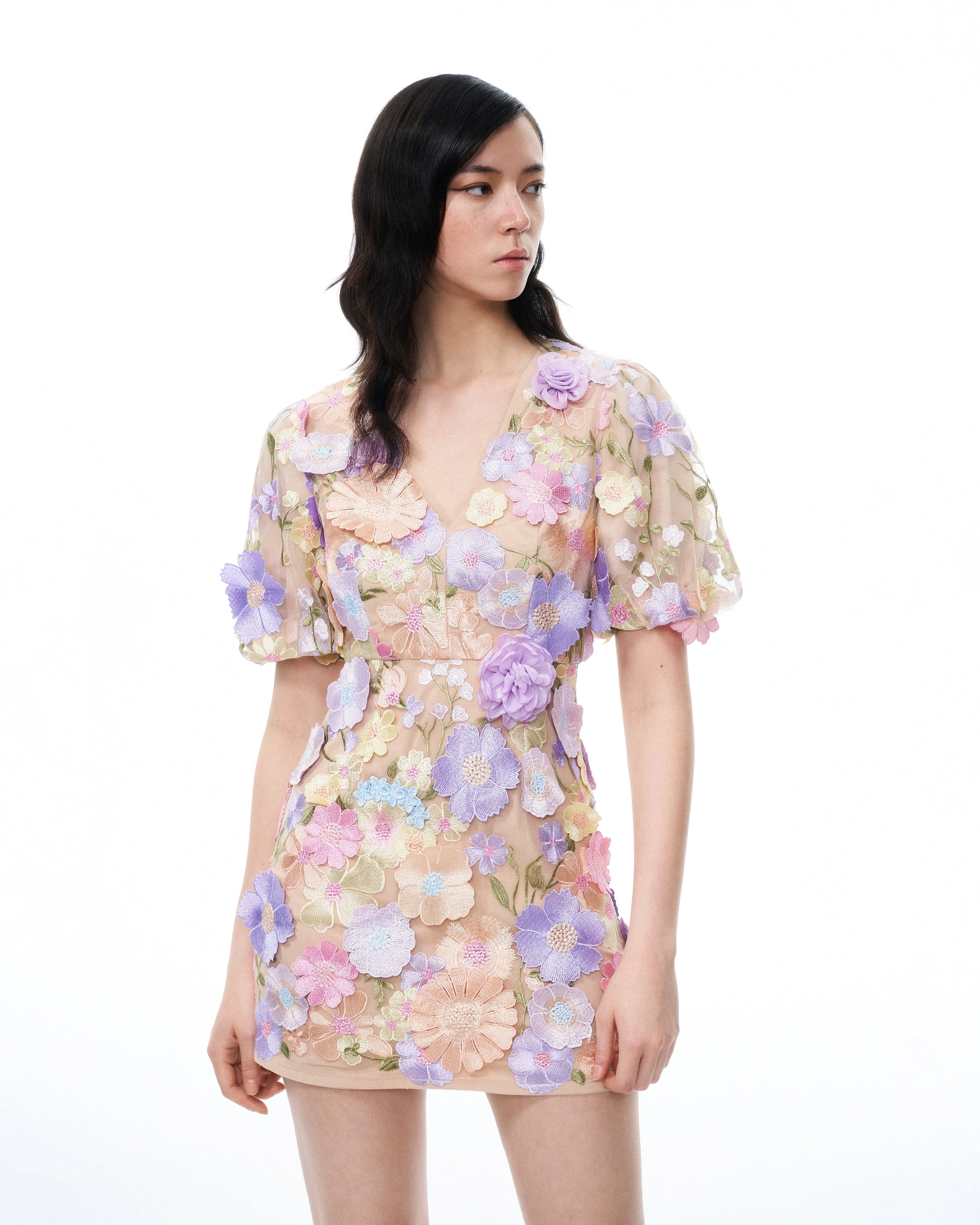 Evangeline 3D V-Neck Floral Embroidered Dress - Pastel Multi sold by JW PEI product image thumbnail 5