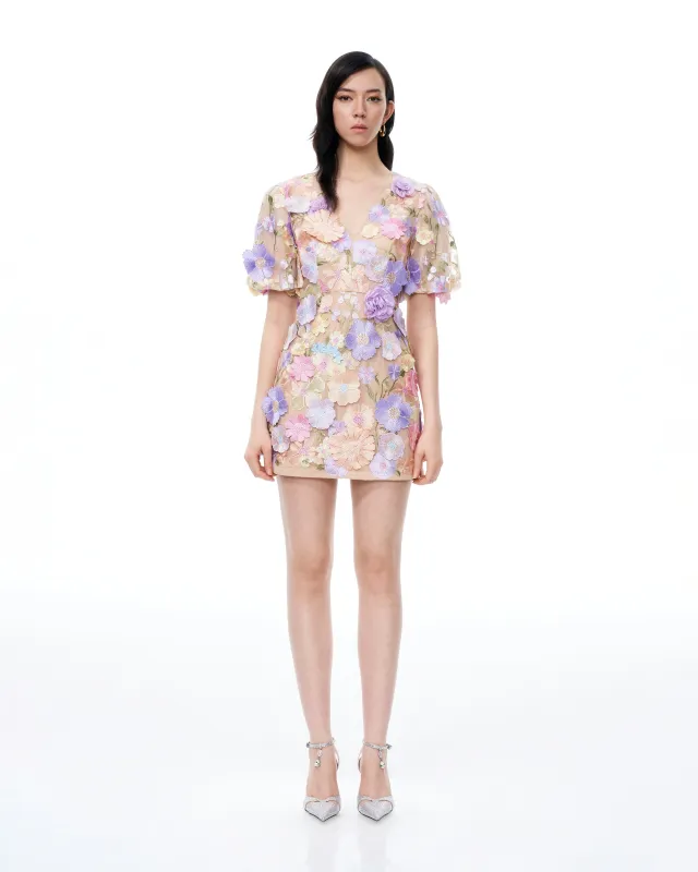 Evangeline 3D V-Neck Floral Embroidered Dress - Pastel Multi sold by JW PEI
