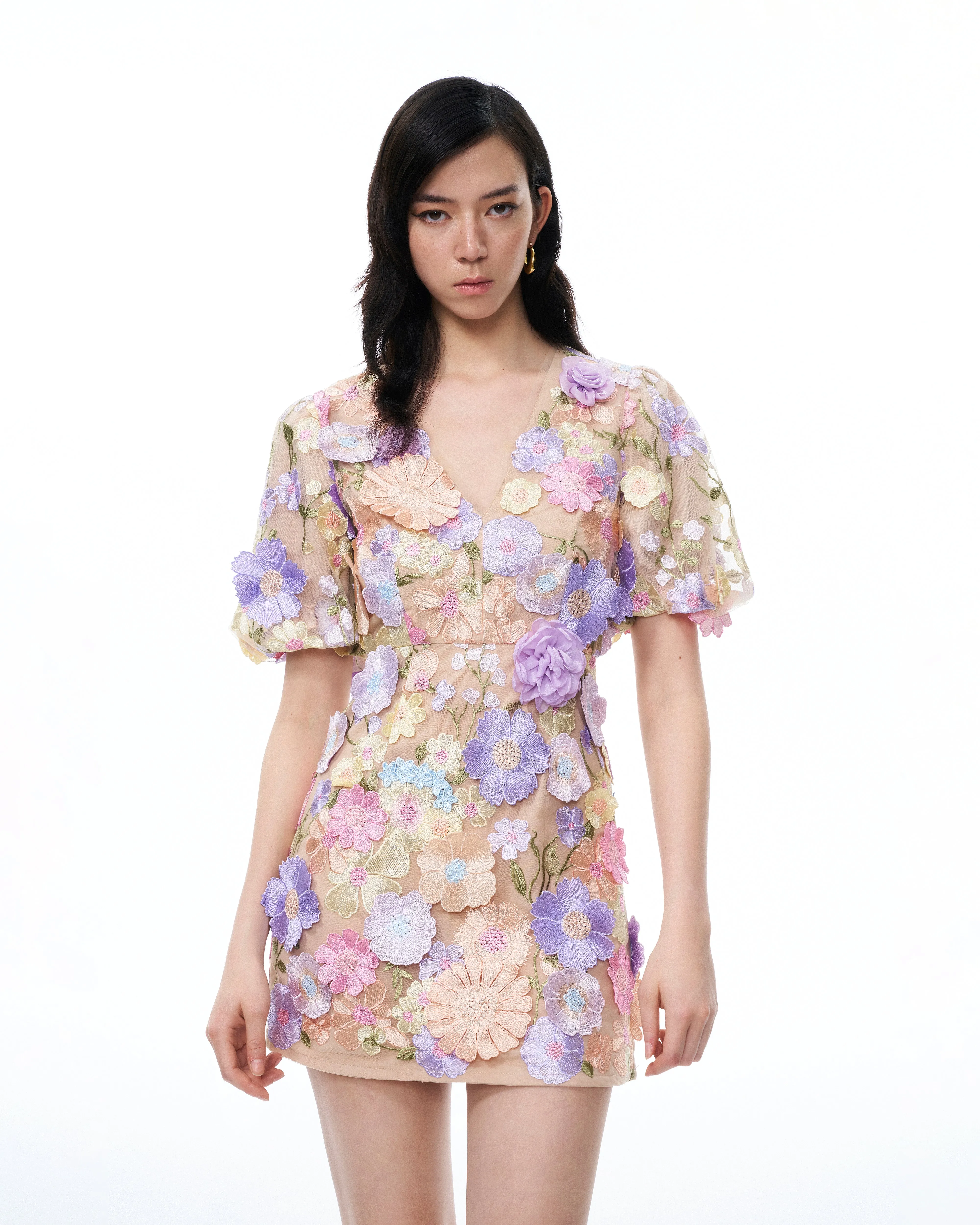 Evangeline 3D V-Neck Floral Embroidered Dress - Pastel Multi sold by JW PEI product image thumbnail 4