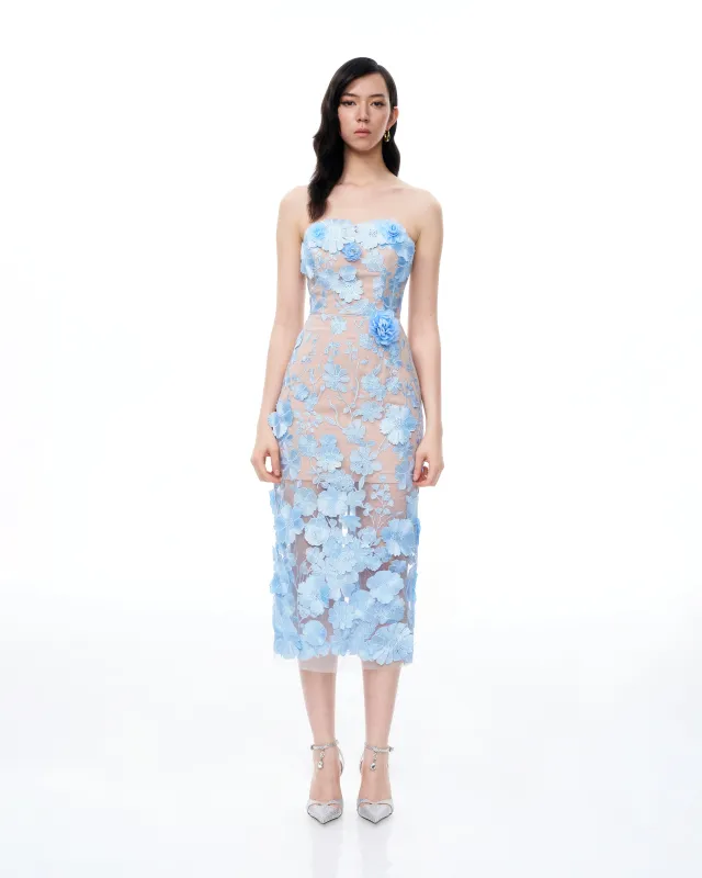 Evander 3D Floral Embroidered Maxi Dress - Blue sold by JW PEI