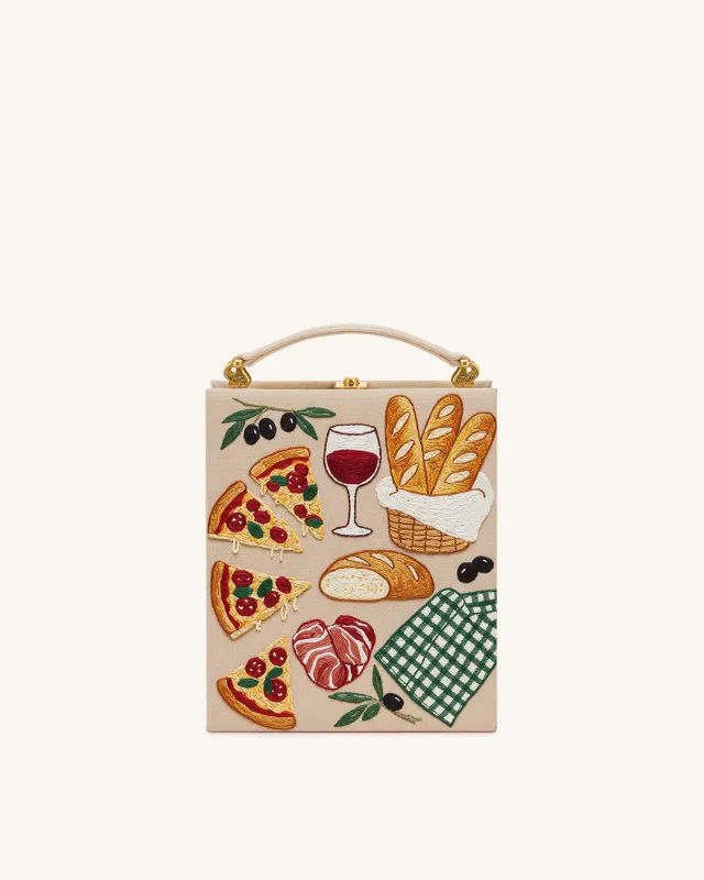 Pizza Embroidered Box Clutch - Beige sold by JW PEI