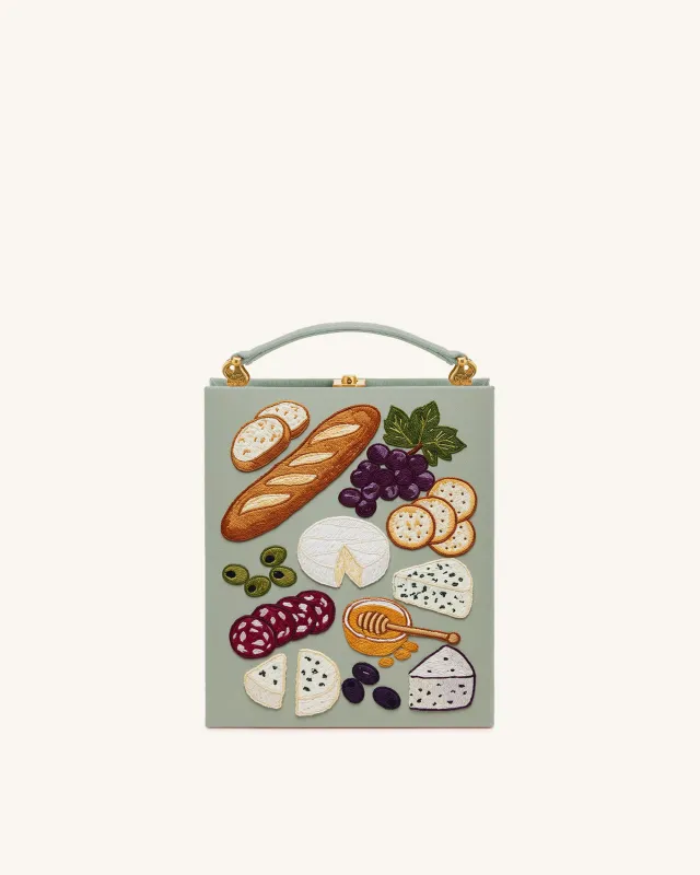Cheese Platter Embroidered Box Clutch - Light Green sold by JW PEI