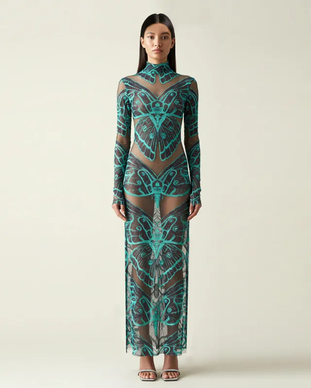Butterfly Printed Mesh Dress - Green sold by JW PEI