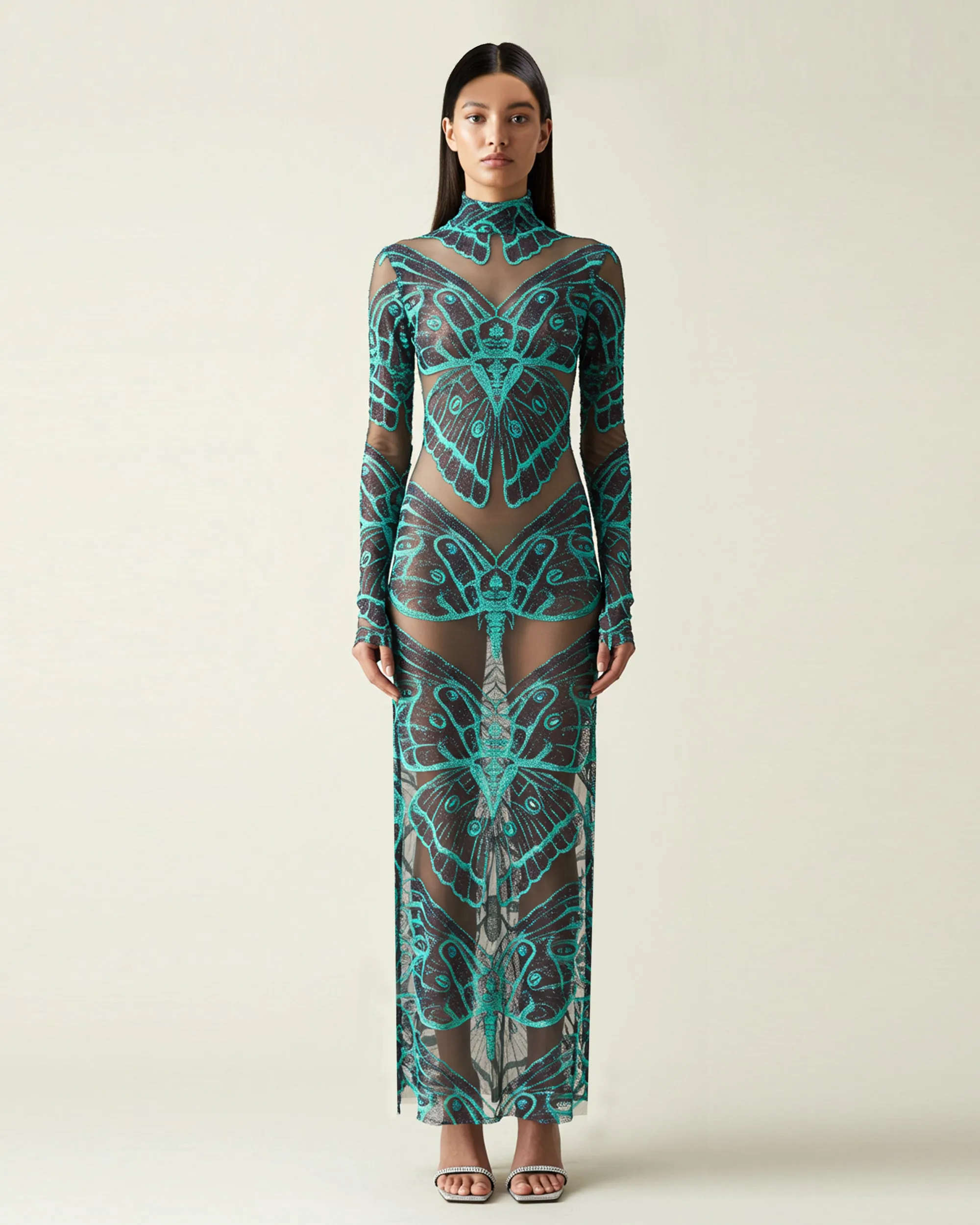 Butterfly Printed Mesh Dress - Green sold by JW PEI
