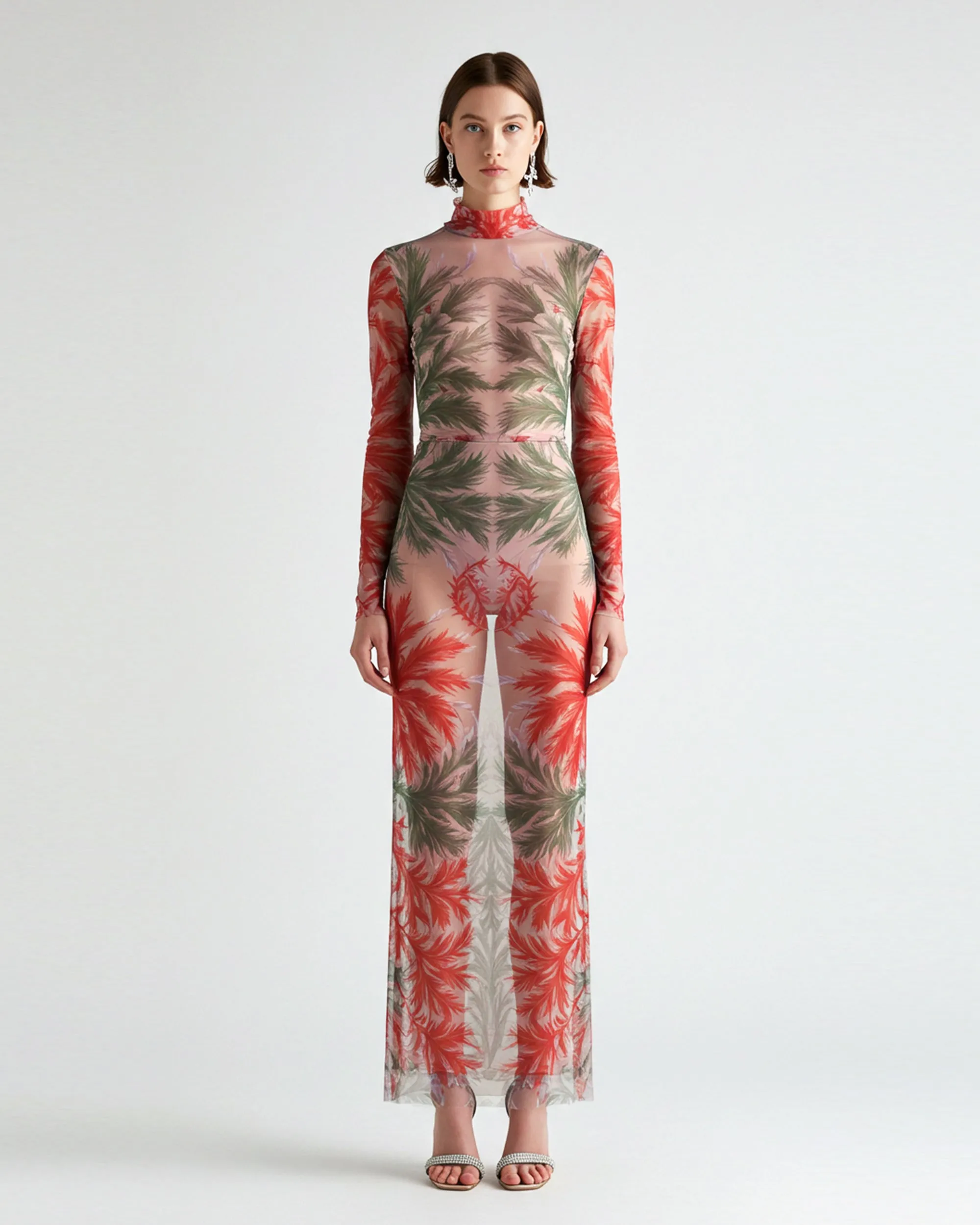 Floral Printed Mesh Dress - Red/Green sold by JW PEI