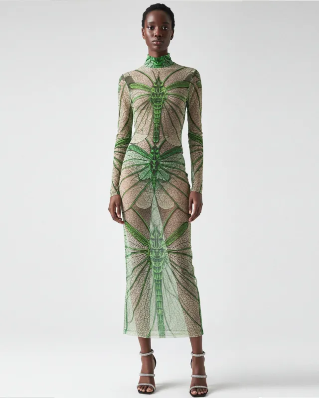 Insect Printed Mesh Dress - Green sold by JW PEI