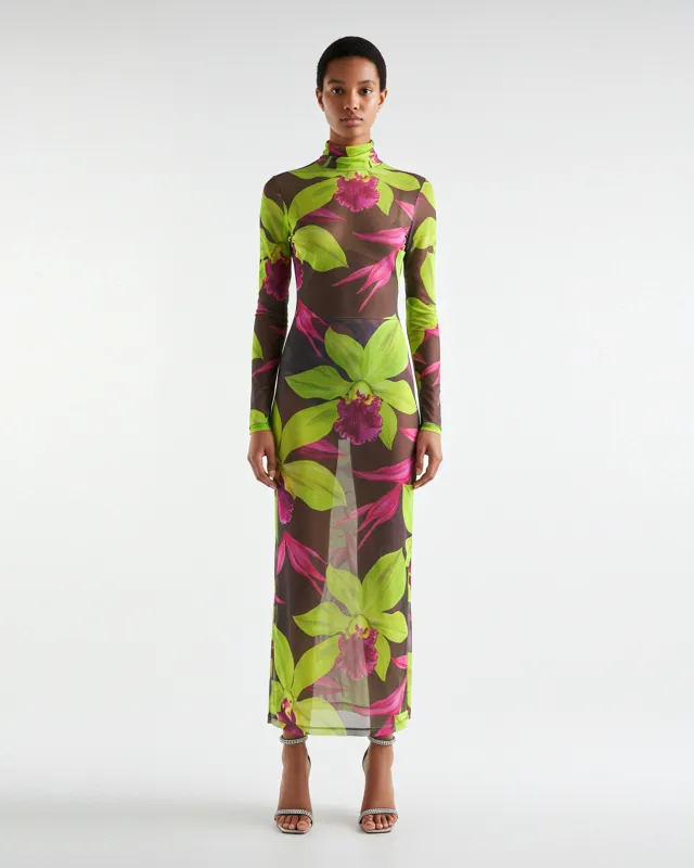 Orchid Printed Mesh Dress - Green/Pink sold by JW PEI