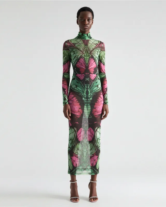 Insect Printed Mesh Dress - Green/Pink sold by JW PEI