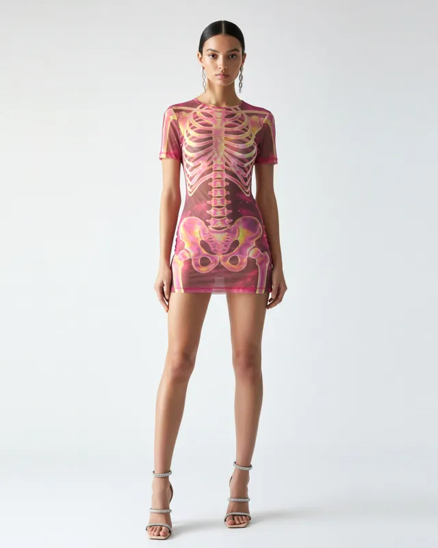 Skeleton Printed Mesh Dress - Pink/Yellow sold by JW PEI
