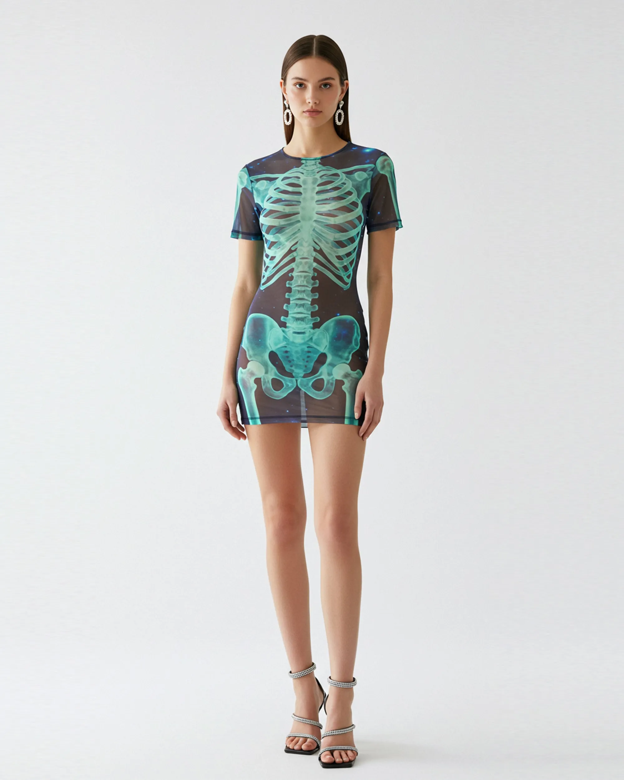Skeleton Printed Mesh Dress - Blue/Black sold by JW PEI
