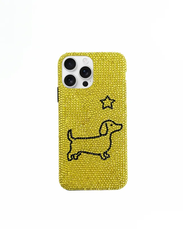 Dachshund with Star Pattern Phone Case - Yellow/Black made by JW PEI