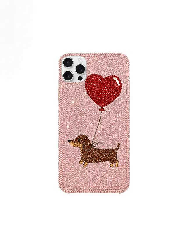 Dachshund with Heart Balloon Pattern Phone Case - Pink/Red sold by JW PEI