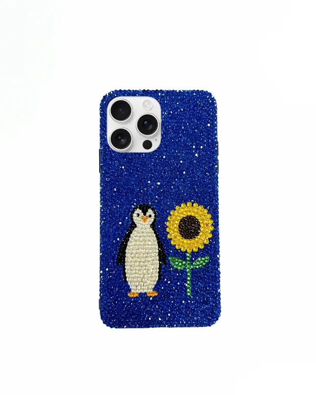 Penguin and Sunflower Pattern Phone Case - Blue/Yellow sold by JW PEI