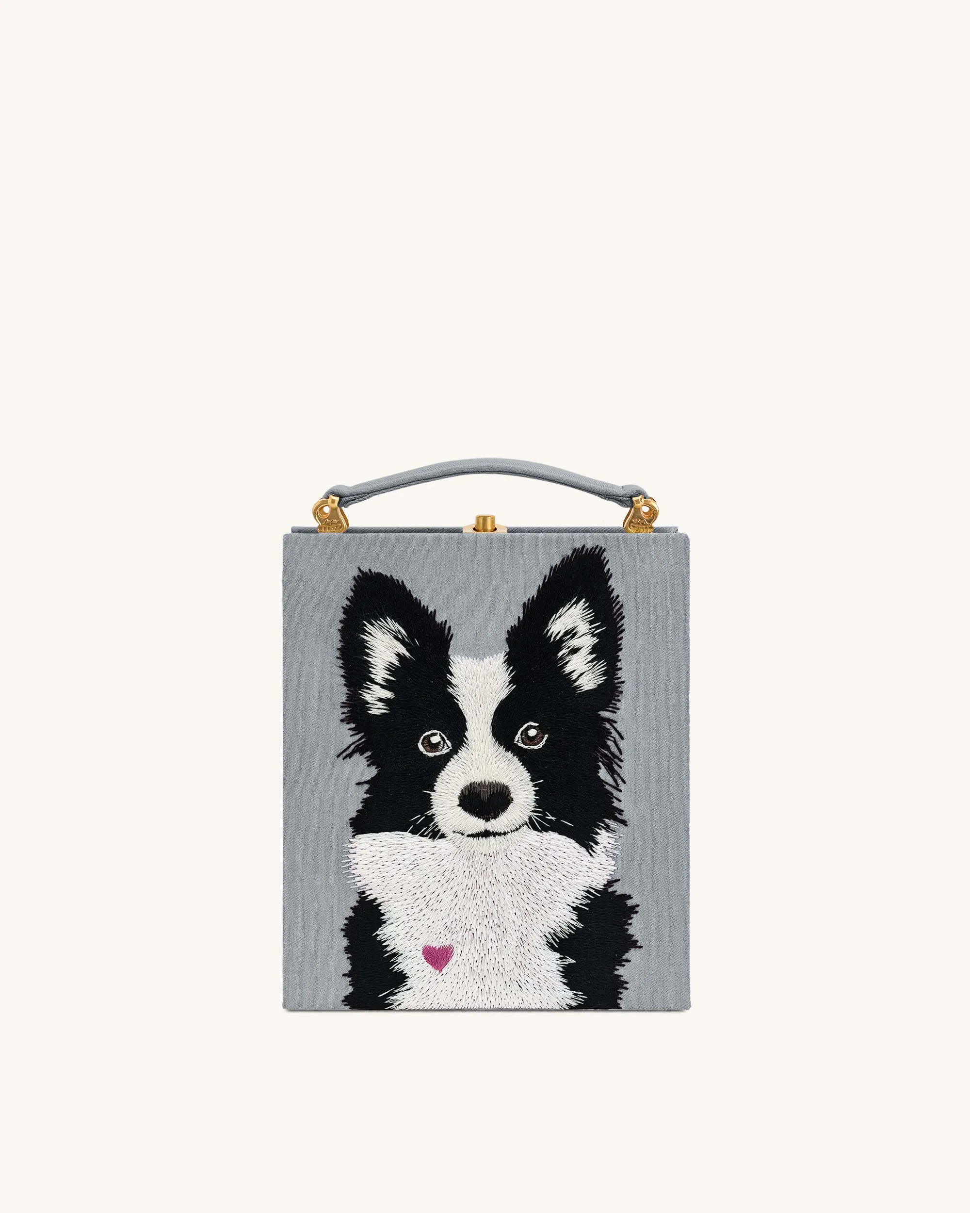 Taya Border Collie Pattern Book Shape Clutch Bag - Grey sold by JW PEI