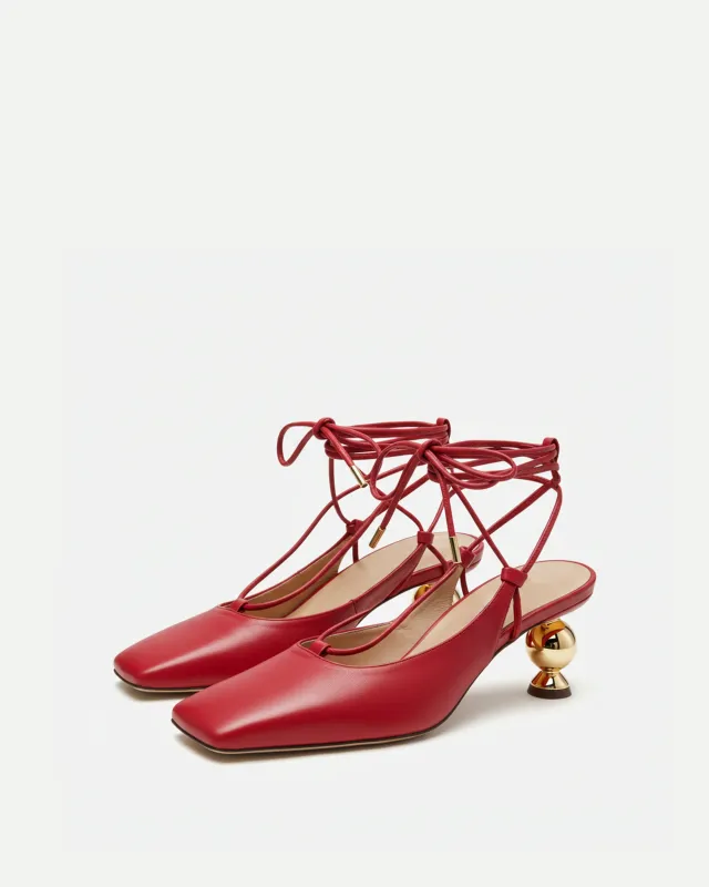 Adeline Glossy Strappy Heels with Spherical Heel - Red sold by JW PEI