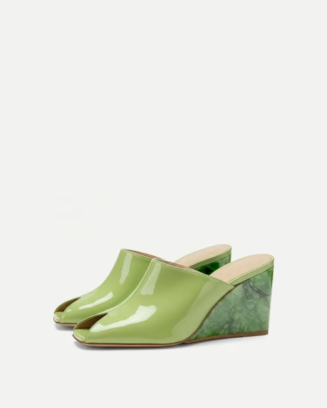 Caroline Glossy Mules with Marble Heel - Light Green sold by JW PEI