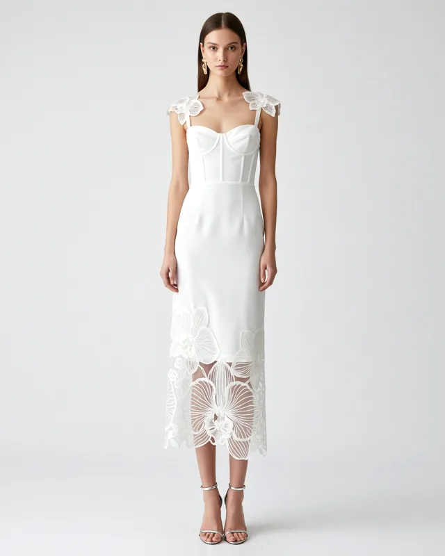 Orchid Embroidered Corset Dress - White sold by JW PEI