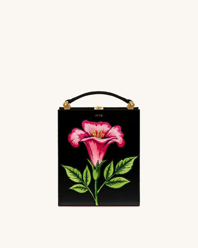 Flower Embroidered Box Clutch - Multicolor Black sold by JW PEI