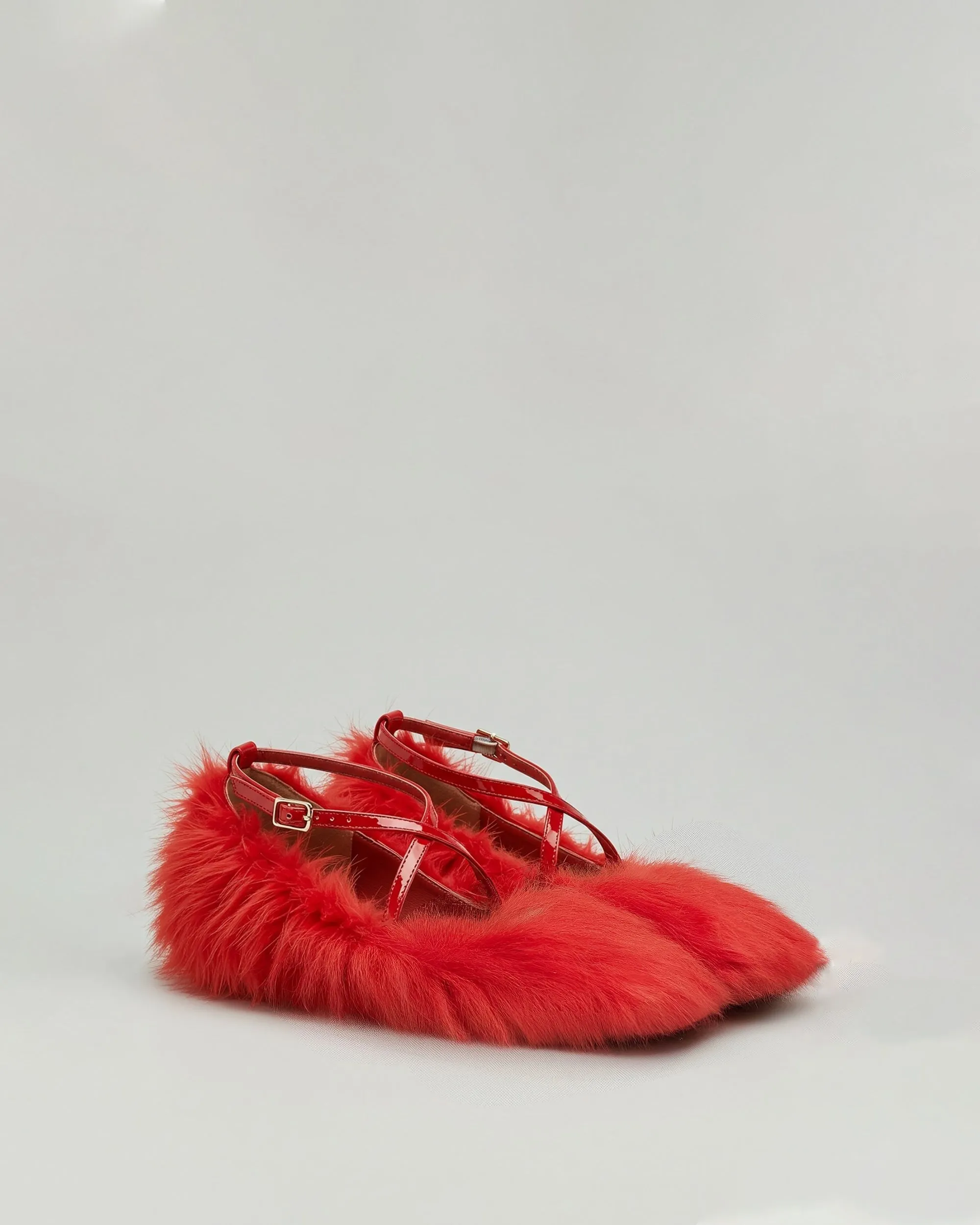 Vivian Faux Fur Flats - Red sold by JW PEI