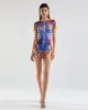 Skeletal Flames Short Sleeve Dress - Blue sold by JW PEI