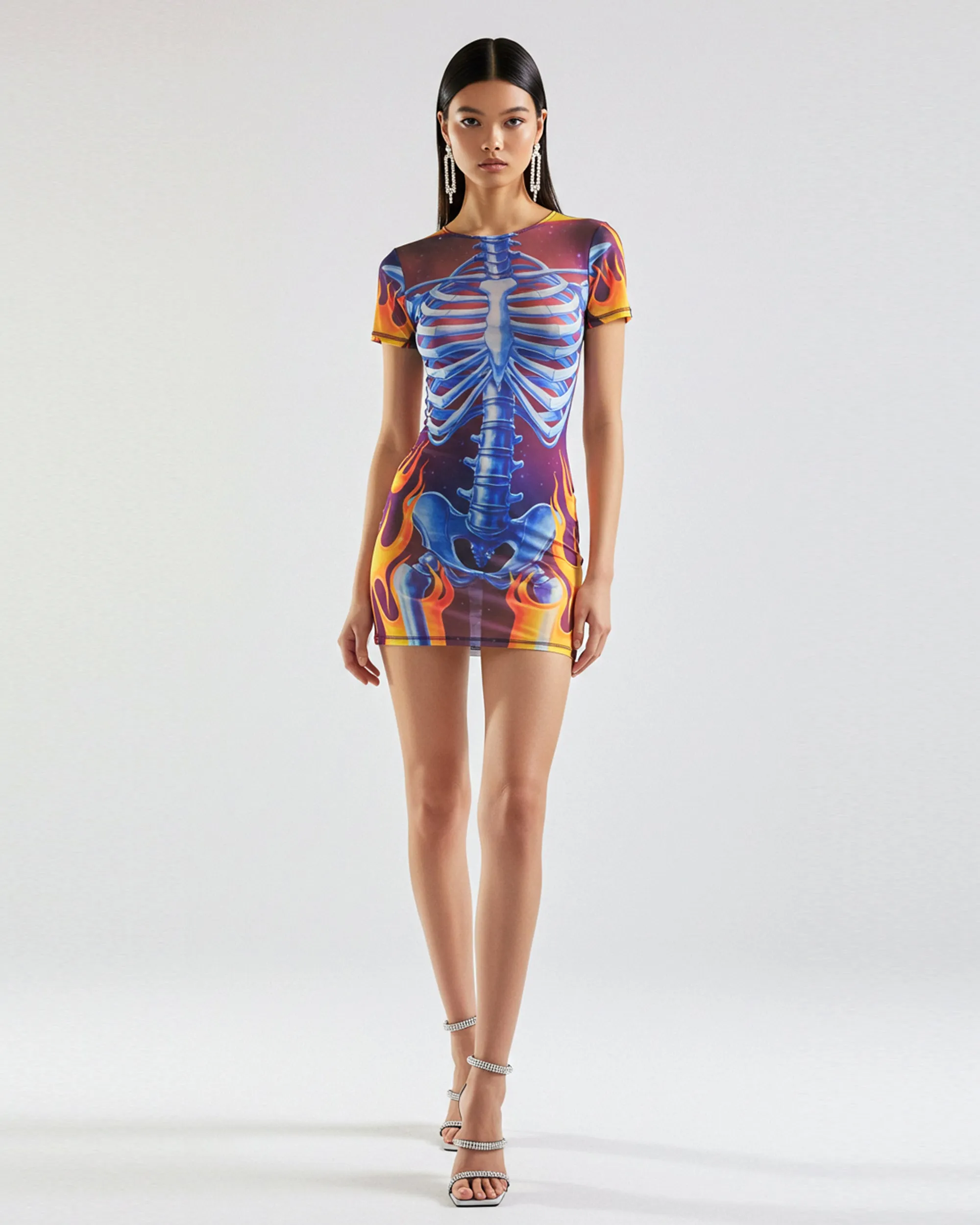 Skeletal Flames Short Sleeve Dress - Blue sold by JW PEI
