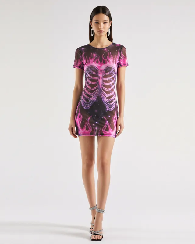 Skeletal Flames Short Sleeve Dress - Pink sold by JW PEI