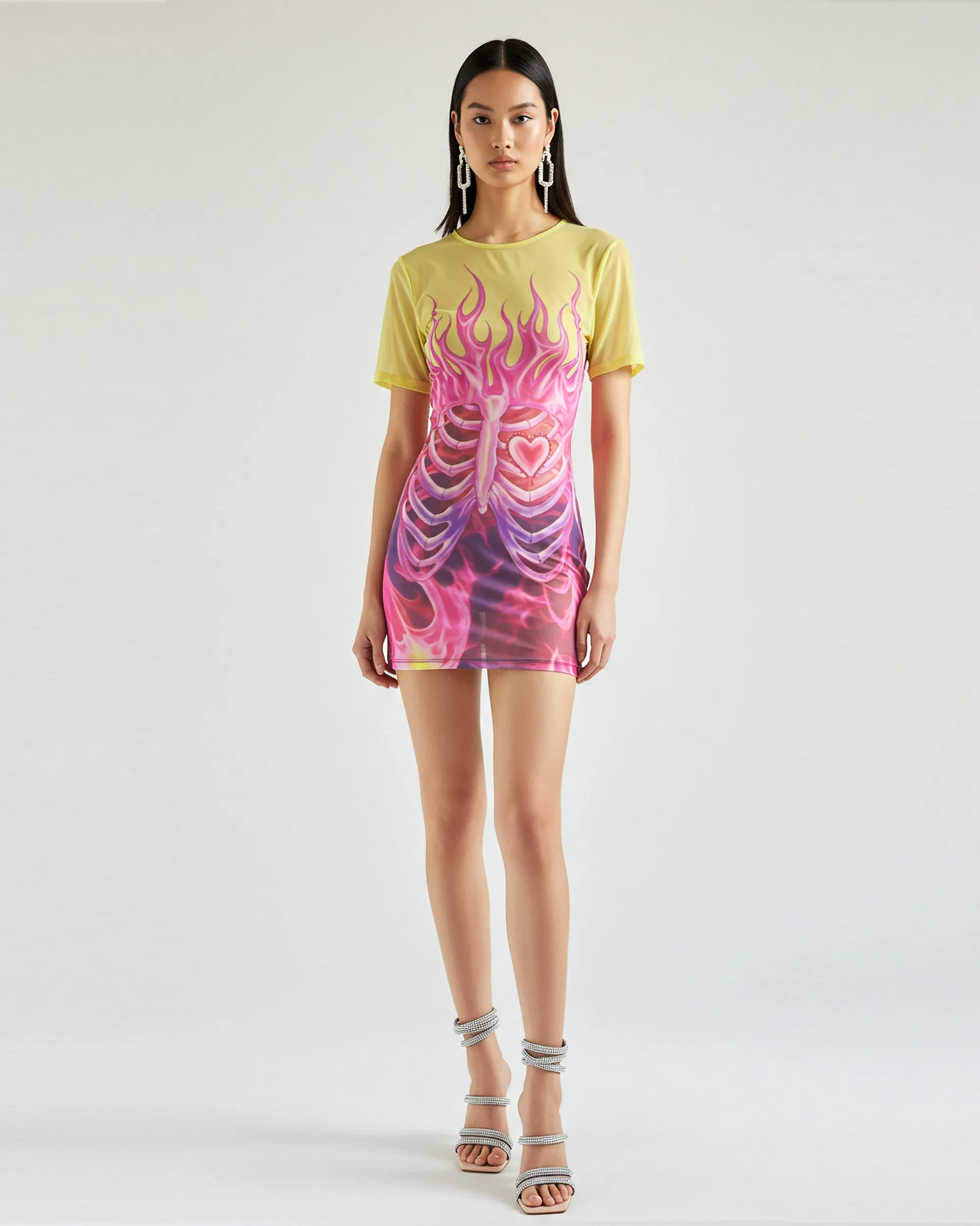 Skeletal Flames Short Sleeve Dress - Yellow sold by JW PEI