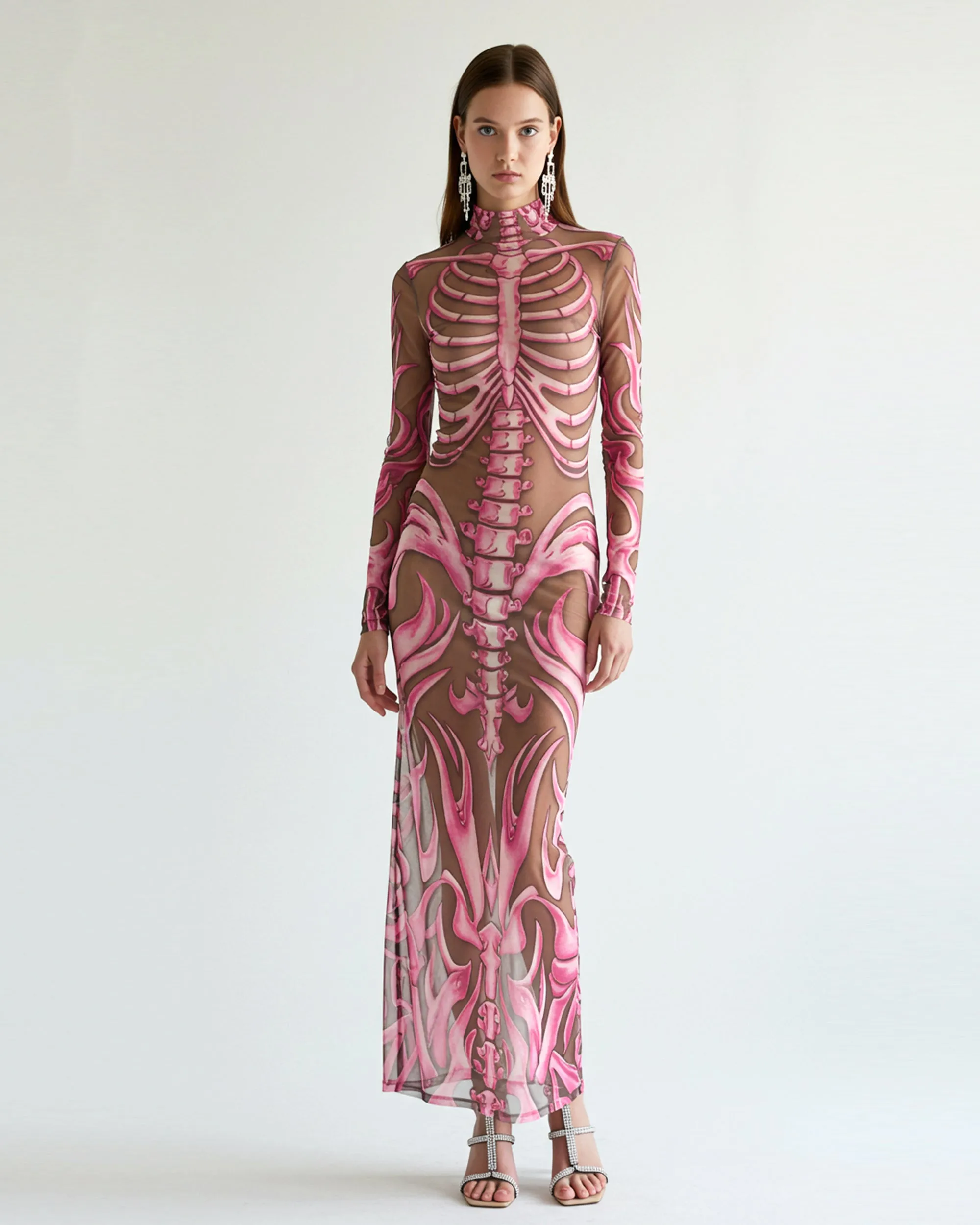 Skeletal Flames Long Sleeve Dress - Pink sold by JW PEI