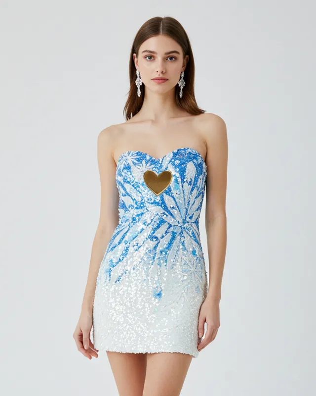 Dazzling Heart Dress - Blue/White sold by JW PEI