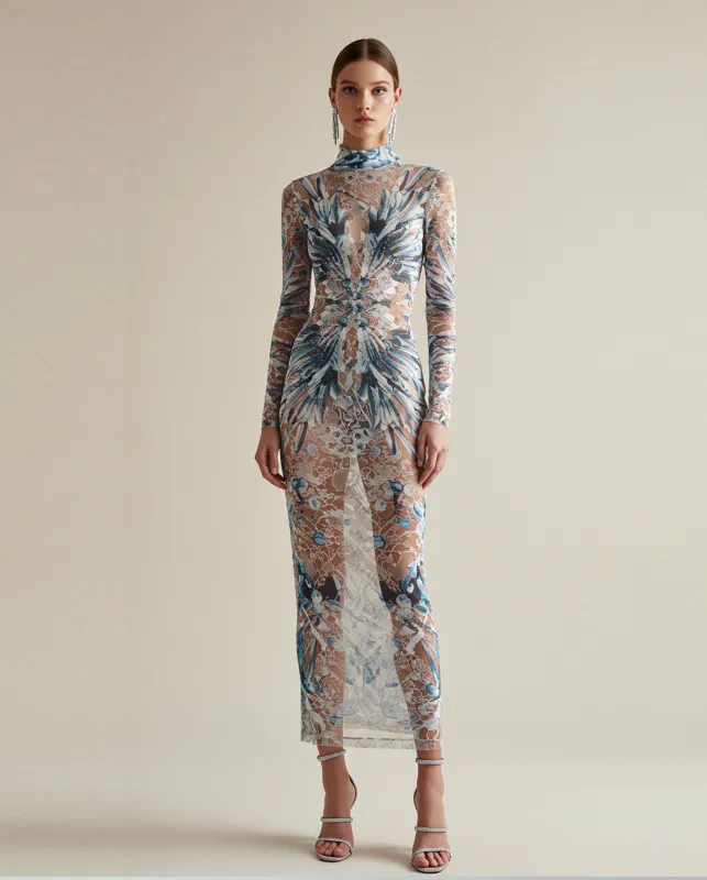 Gear and Rose Long Dress - White/Blue sold by JW PEI