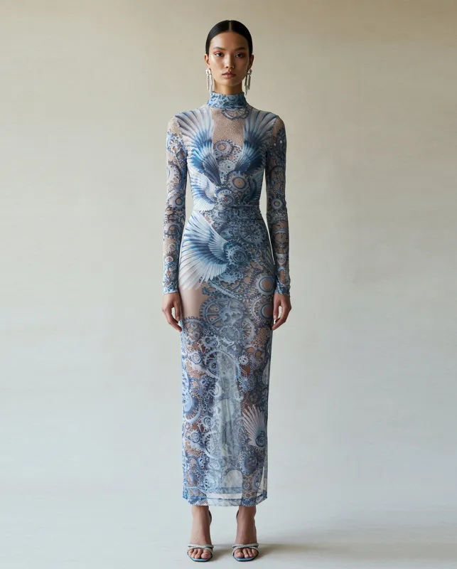 Gear and Shell Long Dress - White/Blue sold by JW PEI