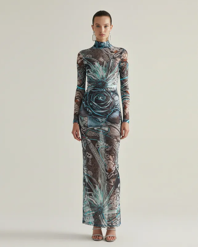Gear and Rose Long Dress - Black/Blue sold by JW PEI