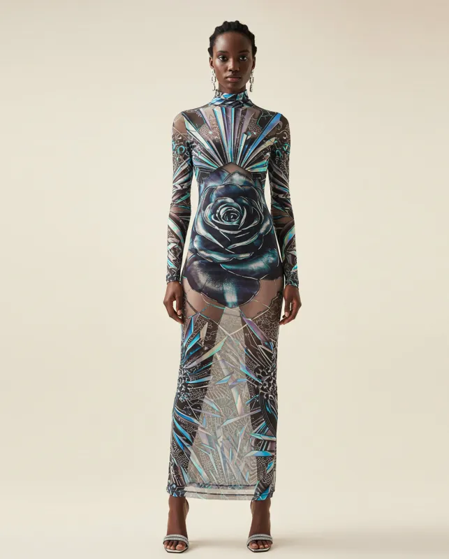 Gear and Rose Long Dress - Black/Blue sold by JW PEI