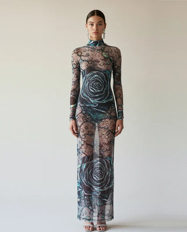 Gear and Rose Long Dress - Black/Blue sold by JW PEI