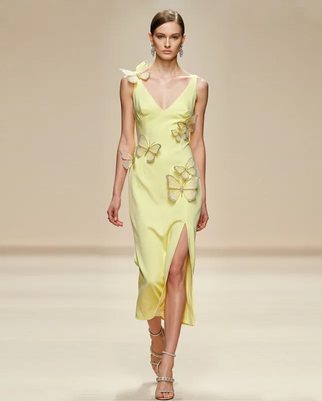Satin Butterfly Dress - Yellow sold by JW PEI