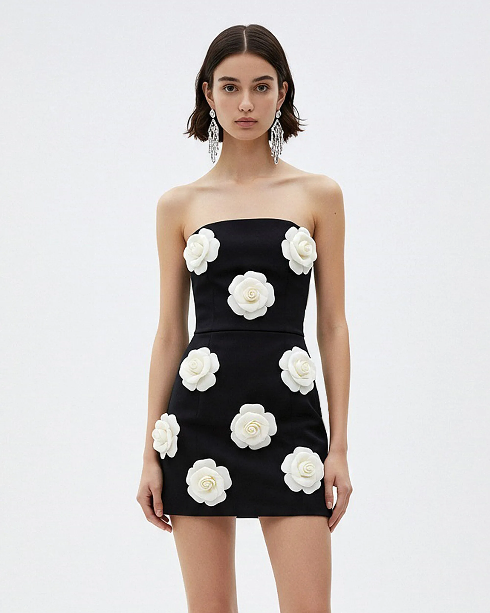 Strapless Dress with Roses - Black sold by JW PEI