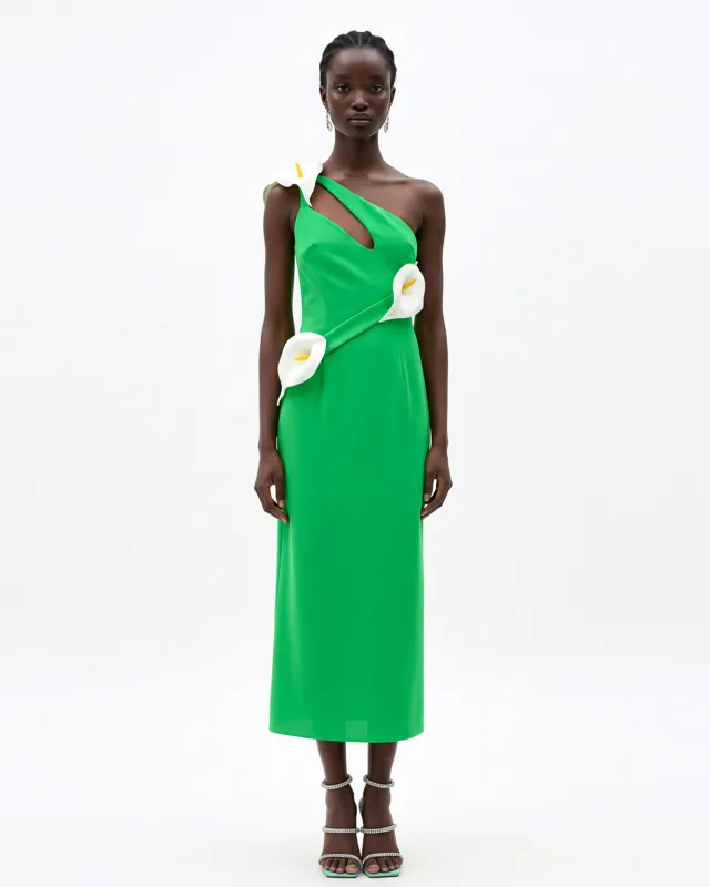 Asymmetrical Dress with Calla Lilies - Green sold by JW PEI
