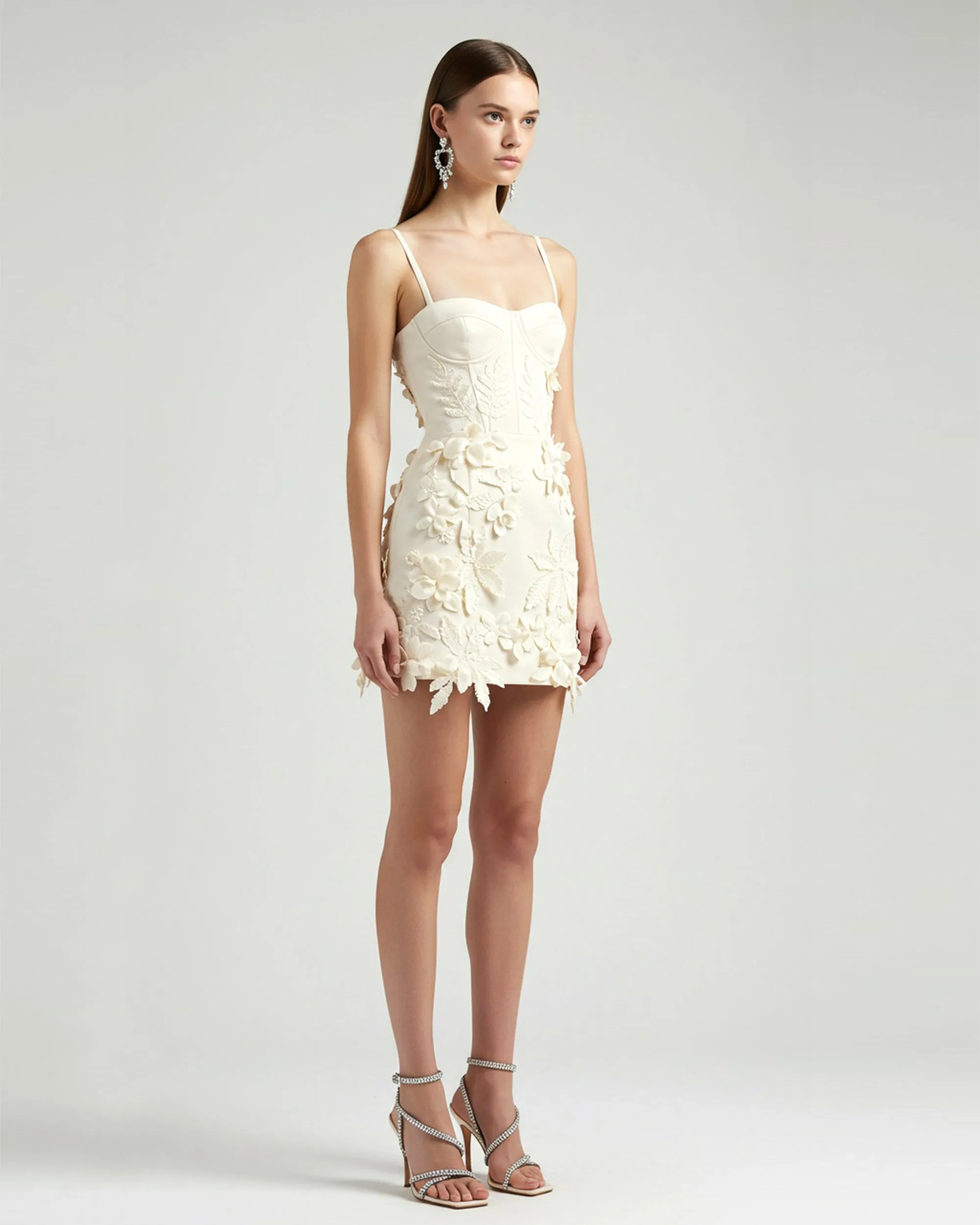Mini Dress with Floral Appliqués - White sold by JW PEI