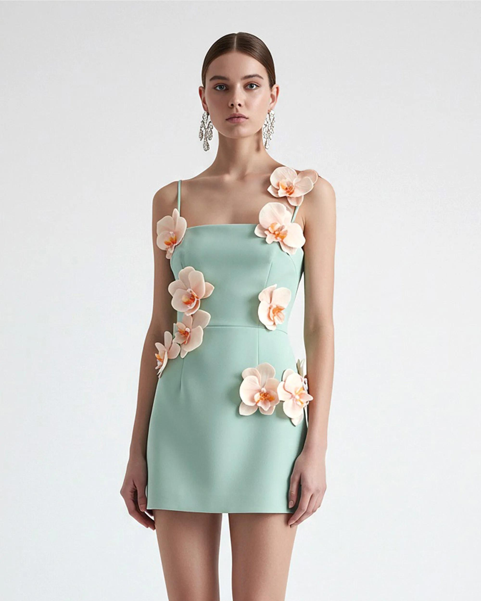 Mini Dress with Orchid Appliqués - Light Green sold by JW PEI