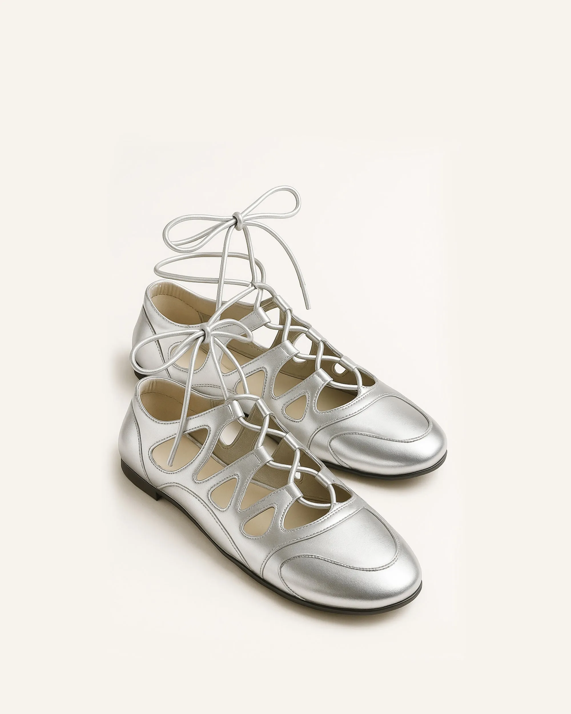 Lace-Up Flats - Silver sold by JW PEI