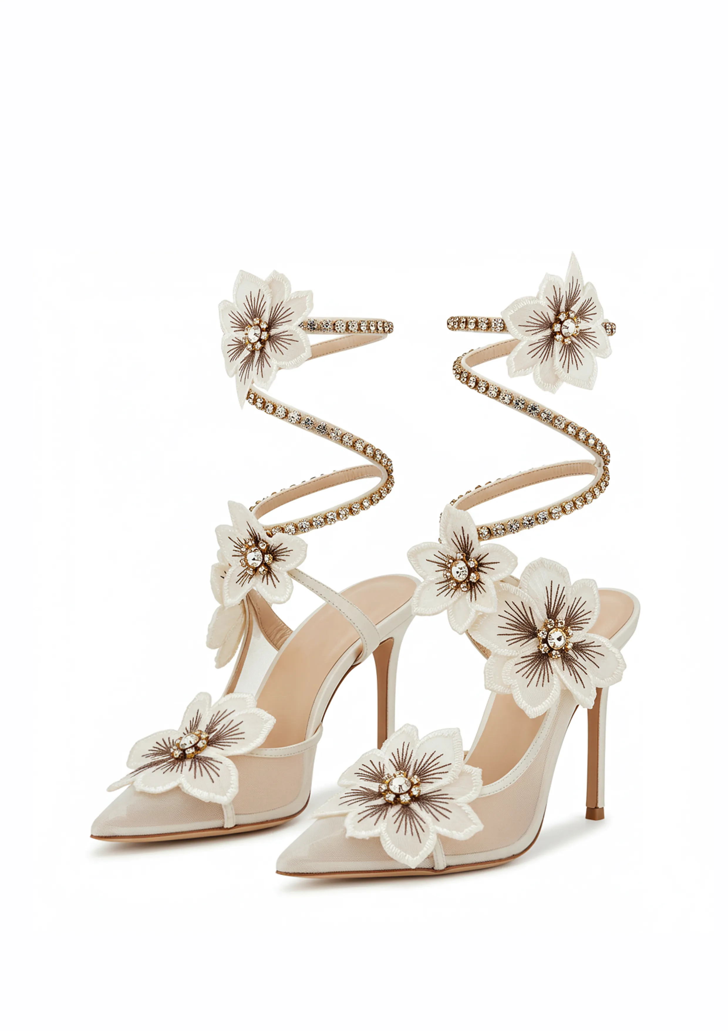 Floral Embellished High-Heel Sandals - White sold by JW PEI